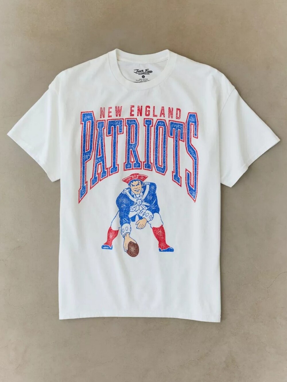 NEW Junk Food Clothing White New England Patriots Graphic Tee (w/ Red & Blue)